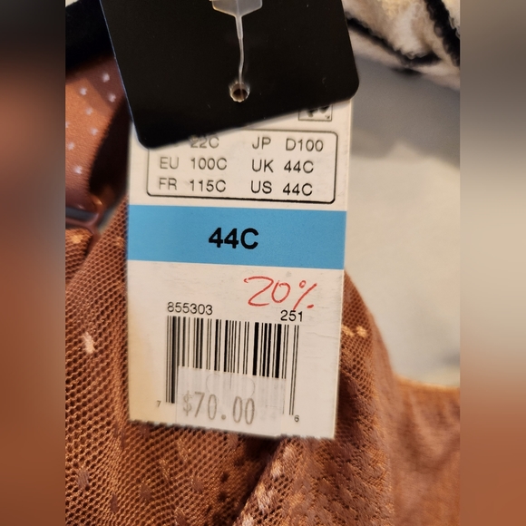 Wacoal Back Appeal Underwire Bra in Cocoa with Gold Dot Embellishment Size 44C - Picture 12 of 16